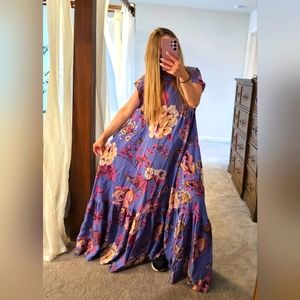 Free People Blossom Silk Maxi Dress sz XS oversized fit